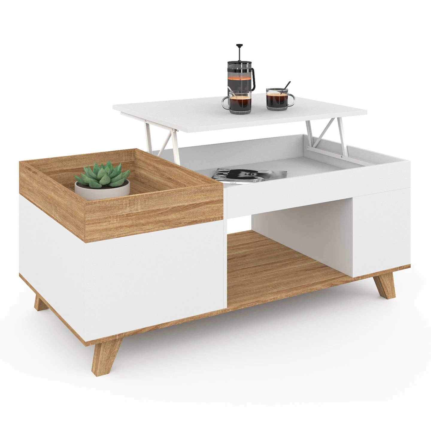 Table basse LOLA gain de place avec plateau relevable et rangement pour studio