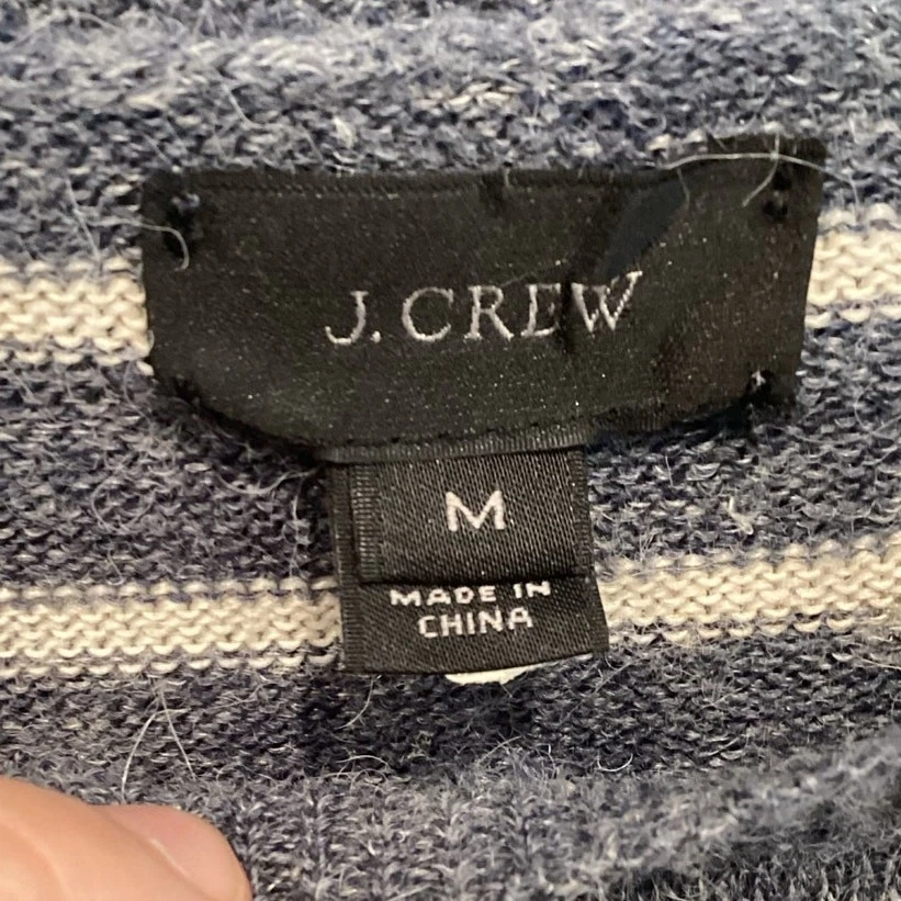 Suéter Pescador J.CREW Para Hombres Talla Mediana Lino Lana Gris Alpaca Rayas Botón Foto 3 de 4