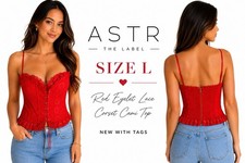 ASTR The Label Red eyelet Lace Corset Cami Top Women  s Size L NWT