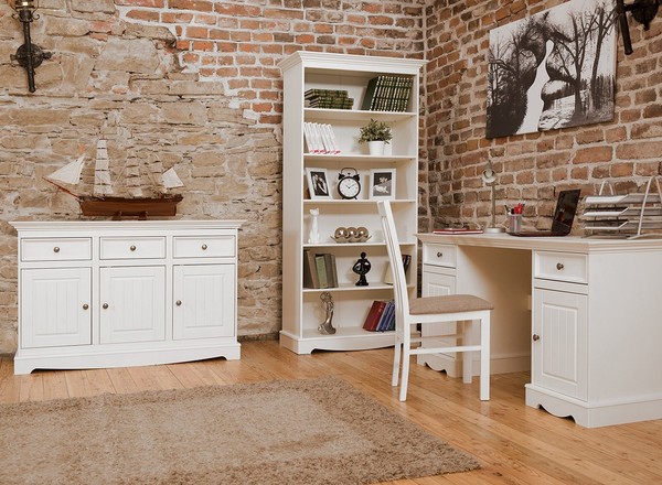 Landhaus Schreibtisch MöBel Arbeitszimmer BüRomöBel Echtholz Office Tisch Weiß-image