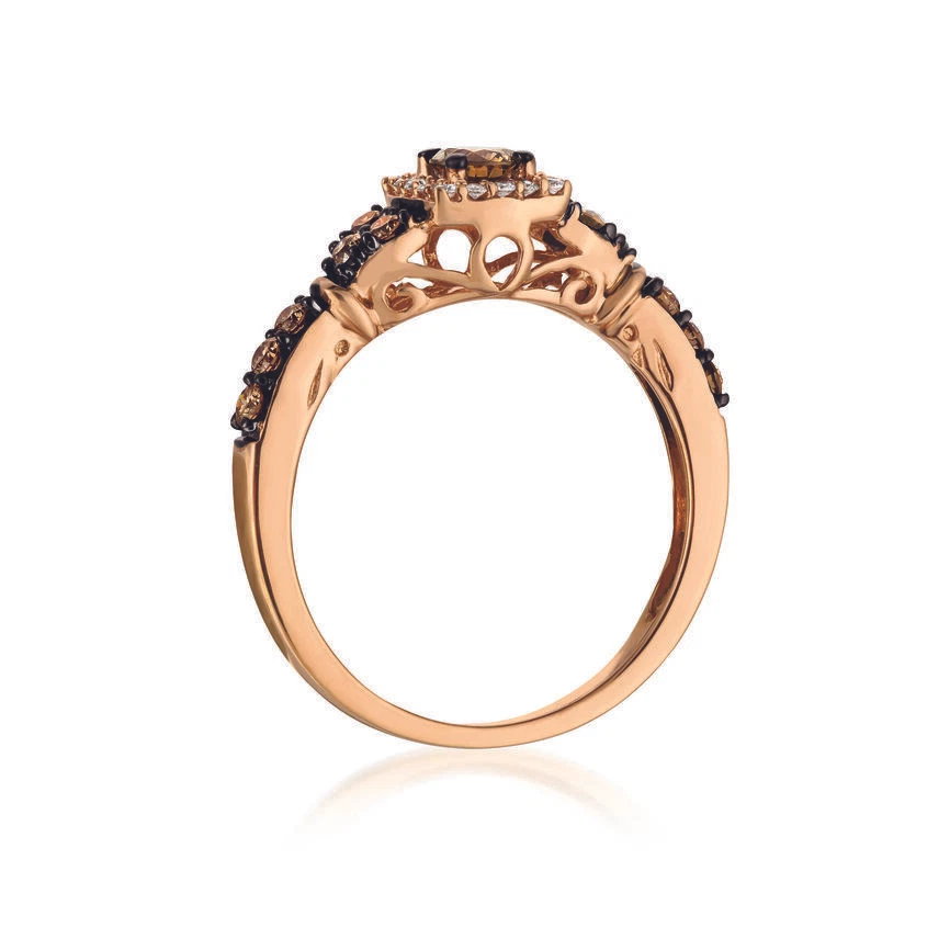 LeVian 14K Rose Gold Halo Ring with 0.50 Carat Cushion Chocolate Diamond Size 7 - Image 2 of 4