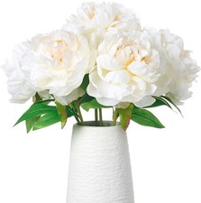 Ivory White Peonies Artificial Flowers, 6 Pcs 16 Inch Realistic Faux Silk