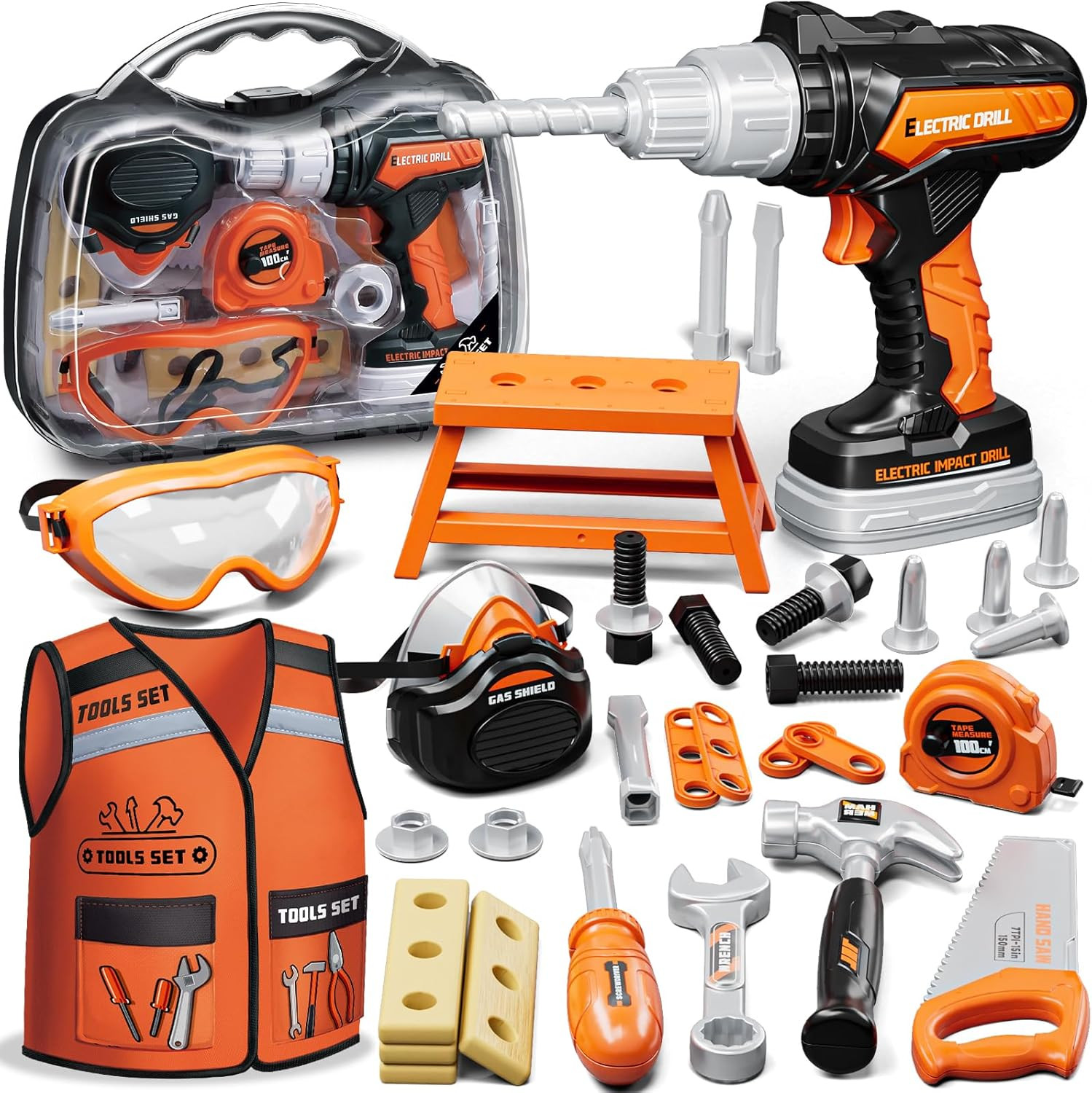 Toddler Tool Set, Kids Tool Set with Toy Drill, Tools for Kids with Tool Box and