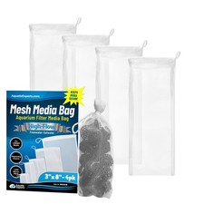 4 Pack 3x8 White High Flow Filter Media Bag, Drawstring, Aquarium Fish Tank