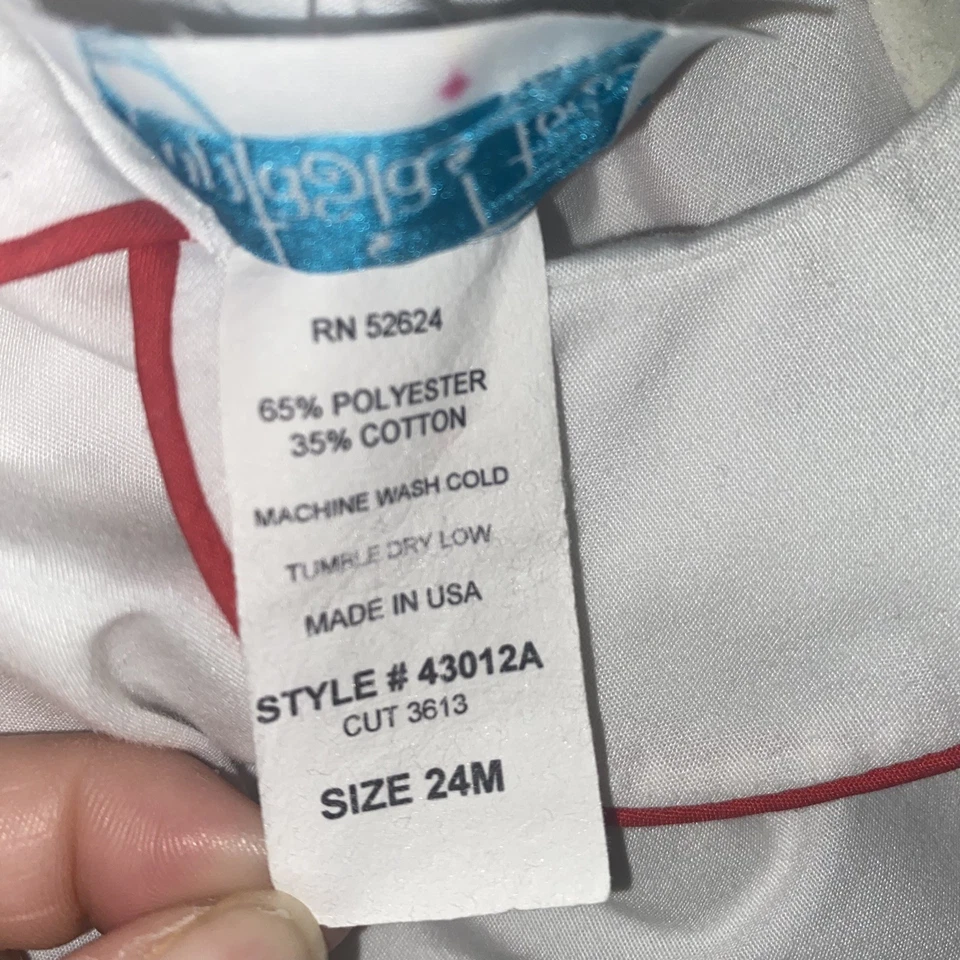 ¡Funtasia para niños también! Camisa blanca unisex 24M roja ribete de tubería vacaciones otoño invierno Foto 4 de 4