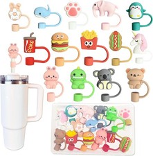 14Pcs Tumbler Straw Covers with Storage Case,10mm 0.4 in Cute Animals Reusable