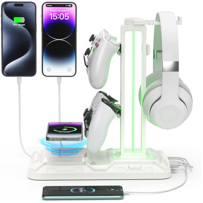 KDD Gaming Headset Halterung mit Wireless Ladegerät 9 Lichtmodi 2 USB 1 Typ