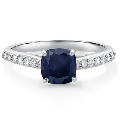 10K White Gold Sapphire and White Lab Grown Diamond Engagement Ring For Women