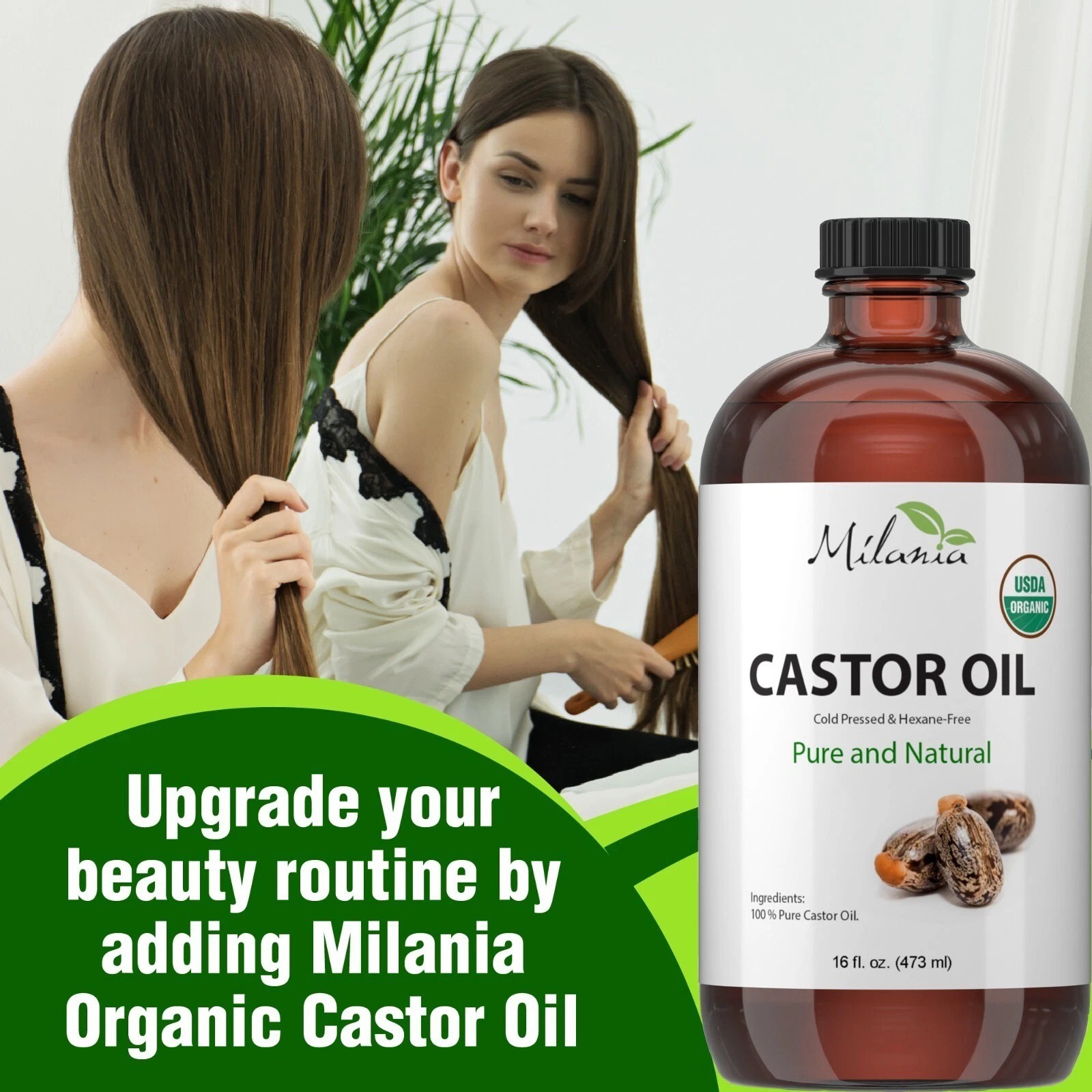 Milania Organic Castor Oil (16oz) -  Cold Pressed & Hexane-Free.