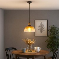 Pendelleuchte HäNgelampe Esszimmerleuchte Glas Amber Schwarz Messing E27 Metall