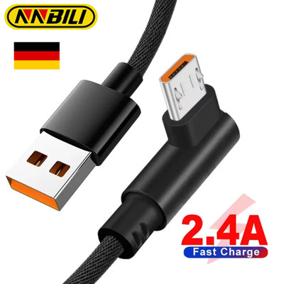 Micro USB Ladekabel, 90 Grad Winkel, Handy Huawei Sam­sung Xiaomi LG 1m, 2m, Rot