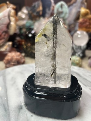 Rutile Clear quartz black green Tower hair tourmaline with stand