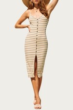 Endless Blu. Ribbed Stretch Modal-Jersey Midi Dress Banana Multi