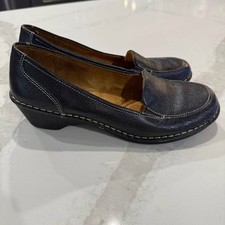 Naturalizer Shane Leather SlipOn Loafer Block Heel Womens 11M Dark Brown Stretch