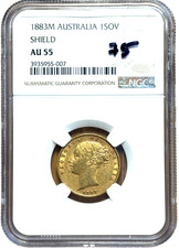 VERY RARE R2 AU55 1883 Melbourne Victoria Shield Back Gold Sovereign Coin 1883M