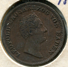 1842 German States Baden 1 Kreuzer Coin Leopold 21.25mm KM#203 N#10401