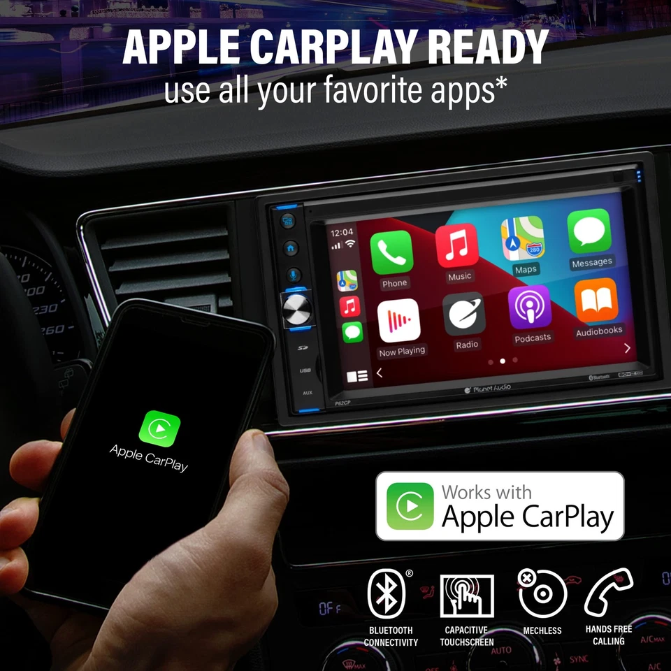 P62CP Car Audio Stereo System - Apple CarPlay, 6.2 Inch Double Din, Touchscre... - Image 2 of 4