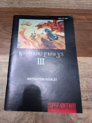 Wanders From Y's III (Super Nintendo SNES) Original Instruction Manual