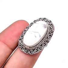 Natural White Howlite - United States 925 Sterling Silver Bali Ring S.7 R42