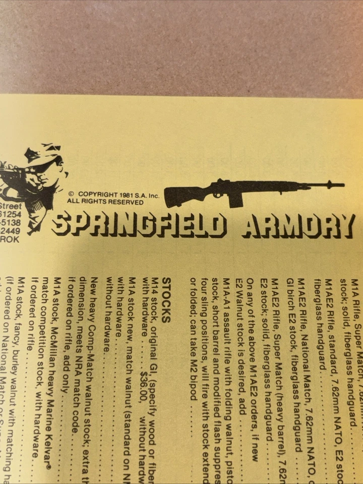Vintage 1981 Springfield armory one page price list  - Image 3 of 4