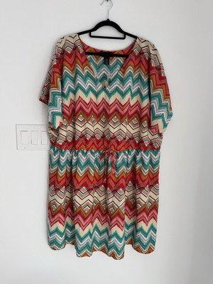 NWT Lane Bryant Beige Multicolored Zigzag Aztec Mini Dress Size 26/28