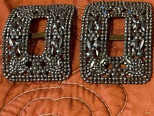 Pair Antique Victorian Steel Cut Marcasite Shoe Buckle Buckles Clips - Shine   