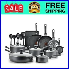 T-fal Easy Care, 20 Piece Non-Stick Pots and Pans Cookware Set, Grey