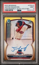 2023 Bowman Chrome Justin Crawford 1st Bowman Autograph Gold #/50 Ref Auto PSA 9