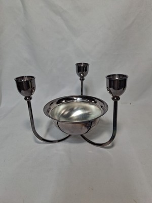 Vtg WA WILLIAM ADAMS Silverplate 3 Candlestick Holders Bowl ITALY,