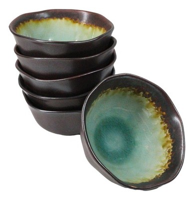 Pack Of 6 Crackle Green Midori Kannyu Ceramic Medium Soup Donburi Bowls 20oz