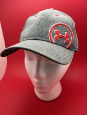 Under Armour Fitted Baseball Hat Gray, Red Embroidered Logo, Youth Med 4-6 Yrs