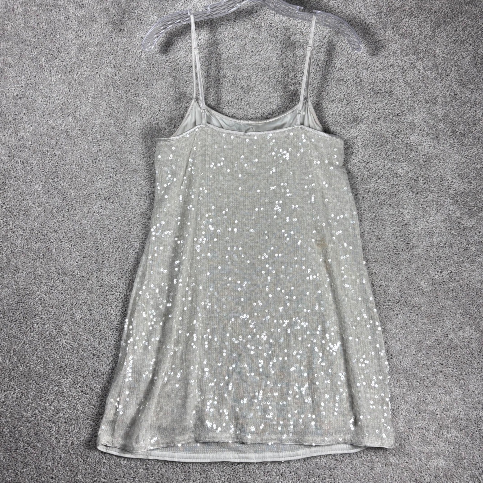 H&M Divided Silver Sequin Mini Dress Spaghetti Straps Party Clubwear (READ) thumbnail 4