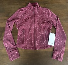LULULEMON DEFINE JACKET CROPPED NULU HEART SCATTER DOT BURGUNDY BAY 8 NEW RARE