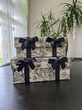 Set of 2 French Toile de Jouy Fabric Storage Boxes - Black & Cream Coquette Deco