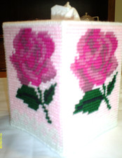 "Mauve  Pink Rose" Tissue Box Cover Plastic  Yarn Finished