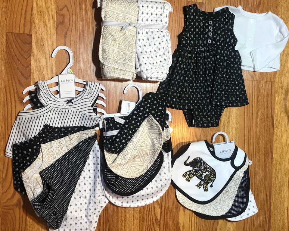 Carters Niñas Baby Shower Regalo Separado vendido como 17 piezas Set Negro Blanco Dorado 3 M Foto 3 de 4