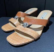 Brighton Trista Embossed Croc Patent Leather Mule Heels Slides Sandals 9.5 VTG
