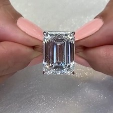 12.75Tcw Emerald Cut Moissanite Hidden Halo Engagement Ring Solid 14K White Gold