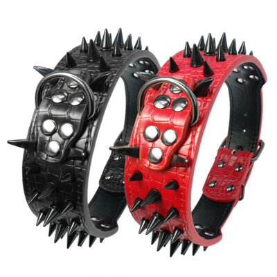 PU Leather Adjustable Spiked Studded Dog Collar 2