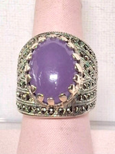 LARGE 925 STERLING SILVER CHALCEDONY AND MARCASITE RING SIZE 8
