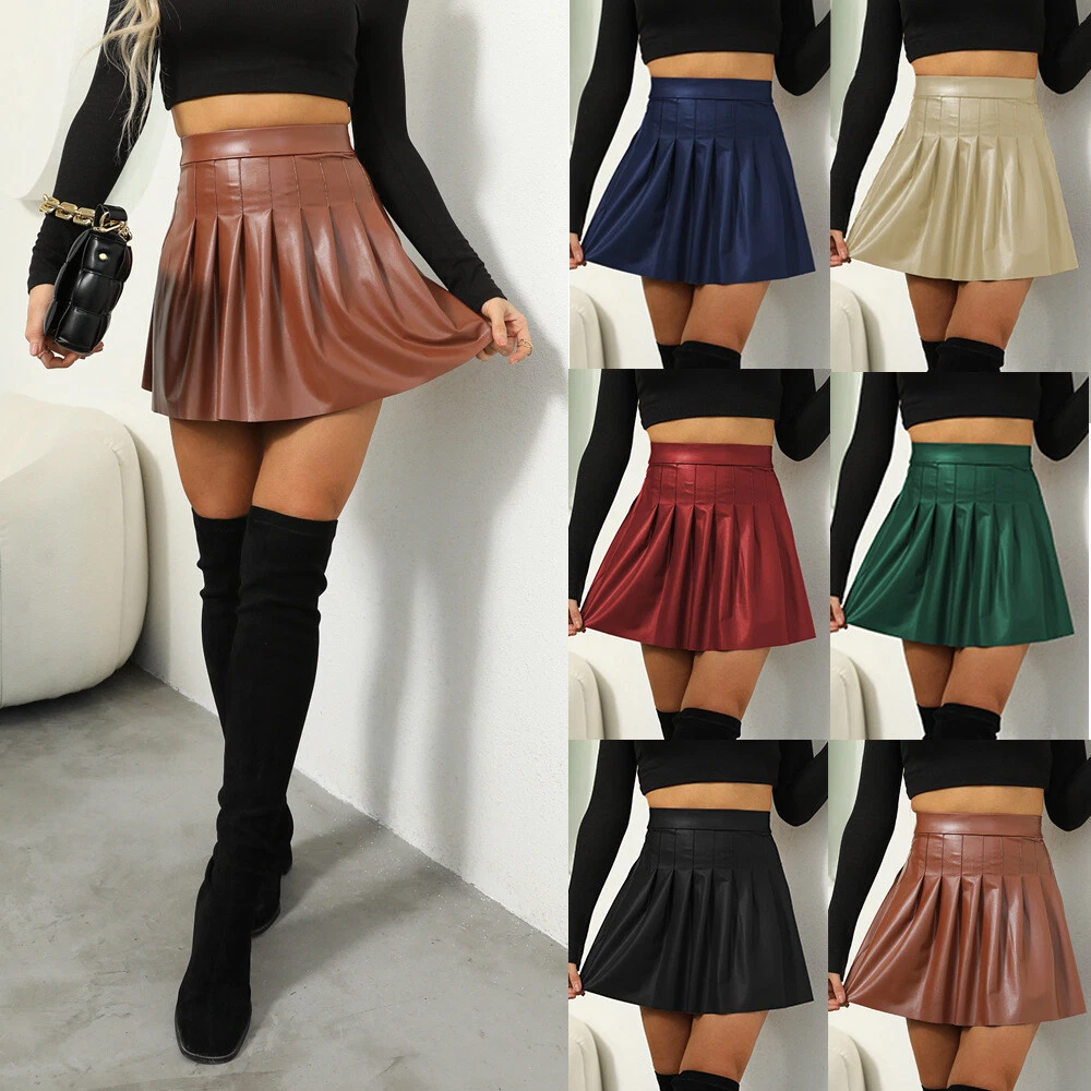 Pleated leather top flare skirt