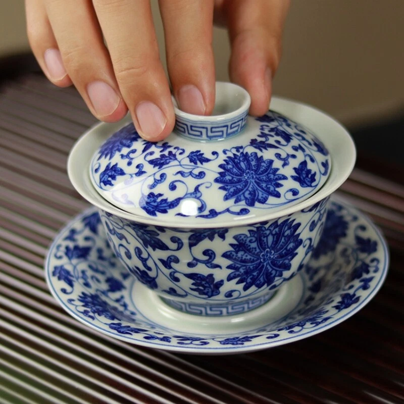 Jingdezhen porcelana gaiwan boutique artesanía hecha a mano puré SanCai cuenco platillo Foto 3 de 4