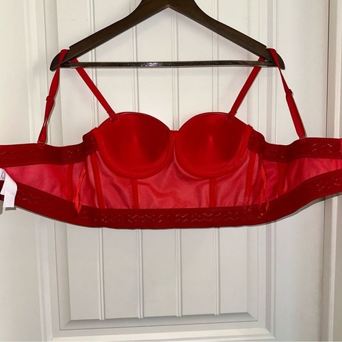 Red PU Leather corset push up bra women M - Picture 9 of 11