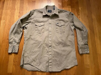 Vintage Wrangler Mens 2XT Brushpopper Tan Pearl Snap Shirt Cowboy Western