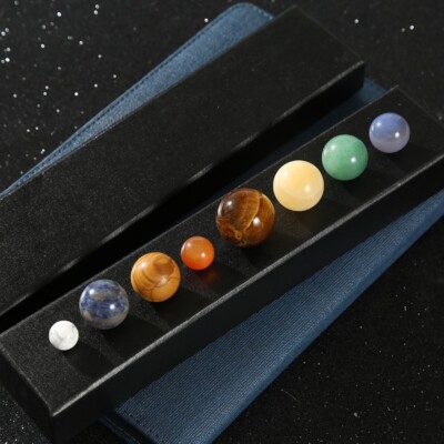 Natural 8 Planets of The Solar System Model Crystal Ball Mineral Gemstones NEW