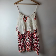 Zara Women Size M Ivory Red Aztec Print Layered Strap Summer Short Dress Casual