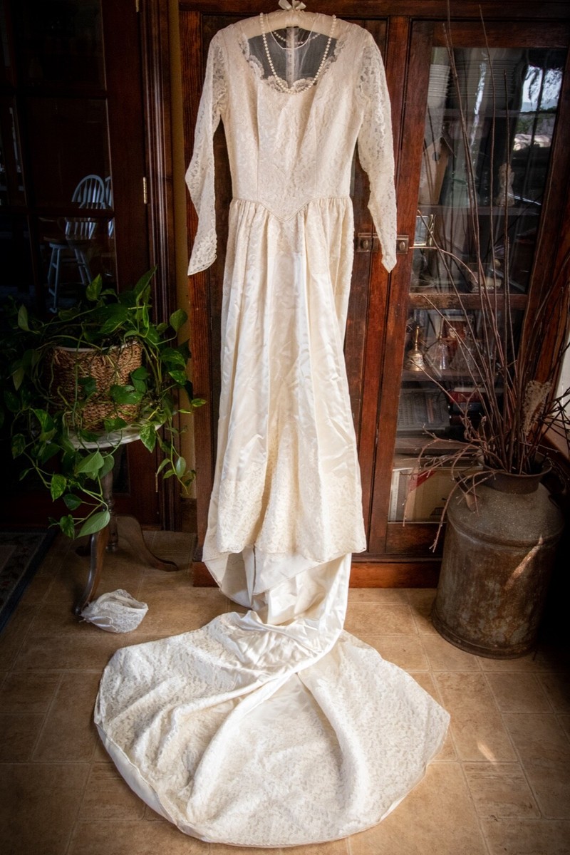 Vintage 1940's Hand-Sewn A-Line Lace Wedding Dress Illusion