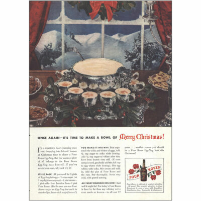 1942 Four Roses Whiskey: Make a Bowl of Merry Christmas Vintage Print Ad