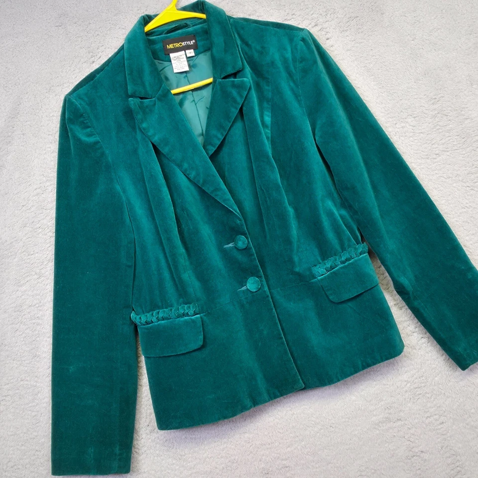 Metrostyle Blazer женщин 8 зеленый бархат заплетенный опрятный Y2K карьера прихоти - Изображение 2 из 4
