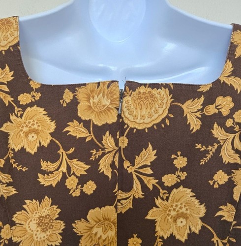 Vintage 90s Jones New York Floral Square Neck Mini Dress Brown Tan Size 2 Petite - Picture 7 of 11